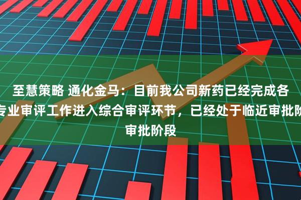 至慧策略 通化金马:目前我公司新药已经完成各项专业审评工作进入综合审评环节,已经处于临近审批阶段