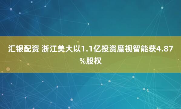 汇银配资 浙江美大以1.1亿投资魔视智能获4.87%股权