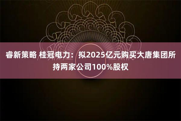 睿新策略 桂冠电力：拟2025亿元购买大唐集团所持两家公司100%股权